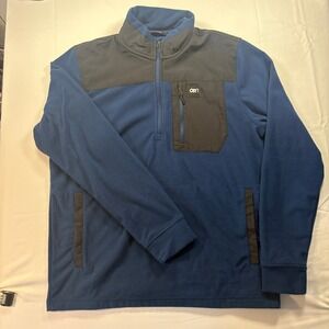 Outdoor Research Mens L Blue Grid Fleece Quarter Zip Pullover Jacket Pocket
